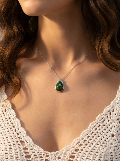 925 silver teardrop black opal necklace