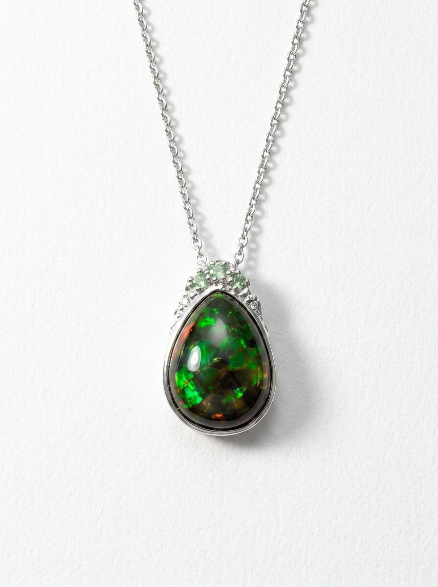 925 silver teardrop black opal necklace