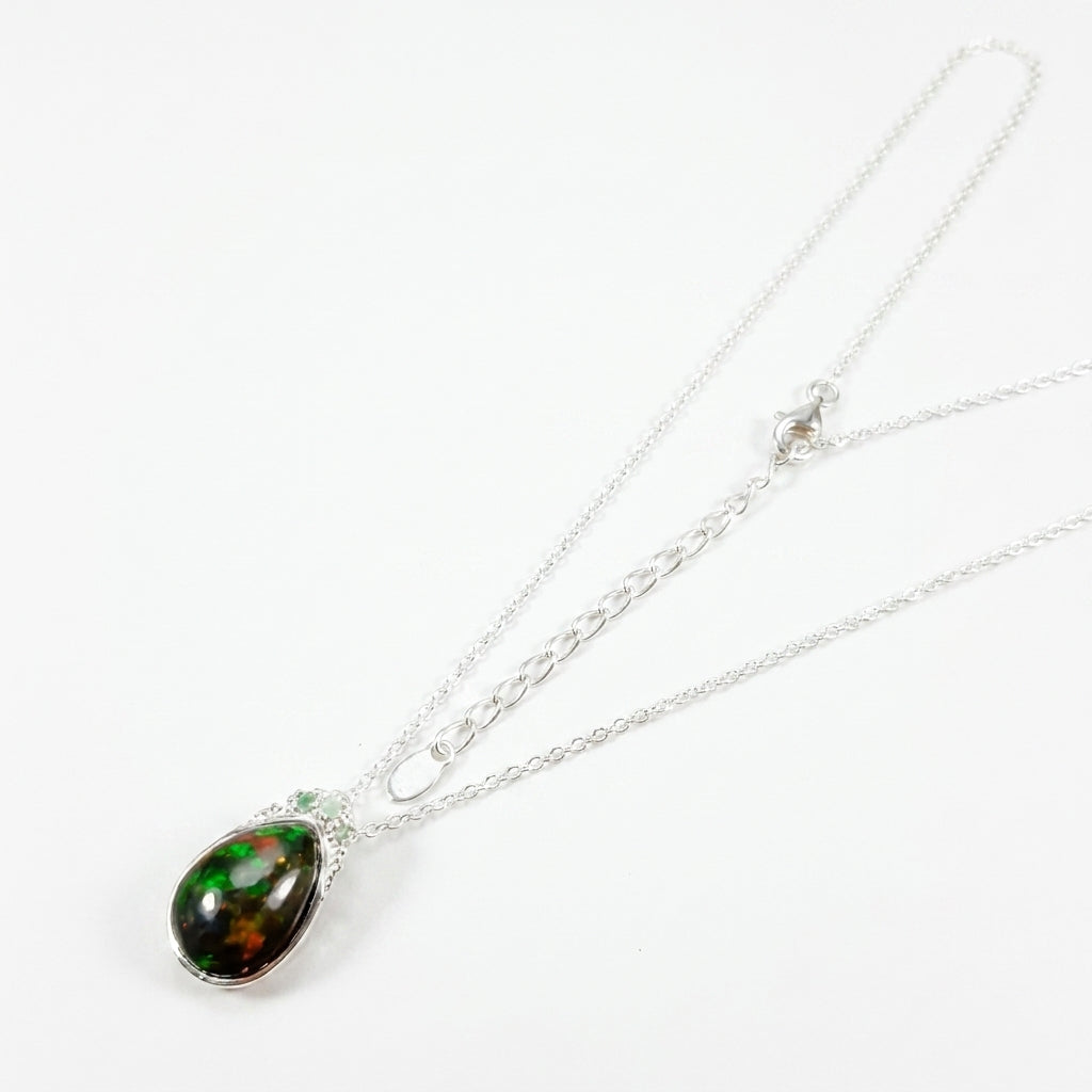 925 silver teardrop black opal necklace