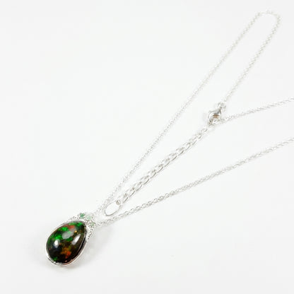 925 silver teardrop black opal necklace