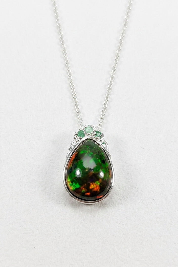 925 silver teardrop black opal necklace