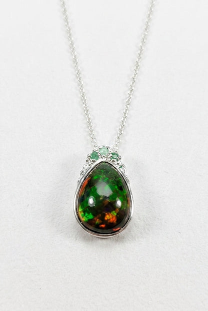925 silver teardrop black opal necklace