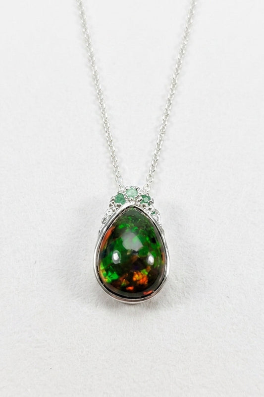 925 silver teardrop black opal necklace