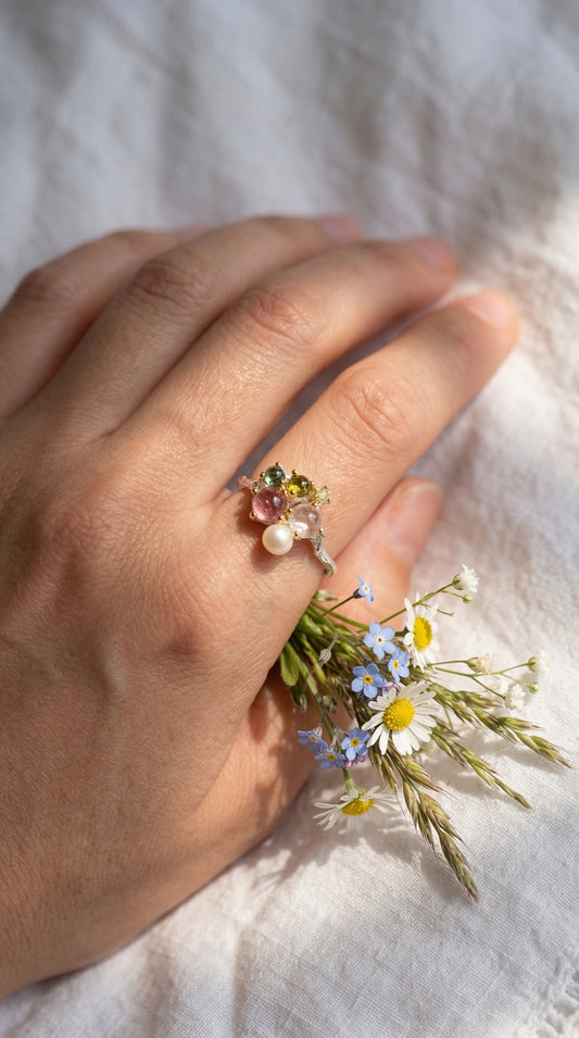 925 silver tourmaline cluster ring