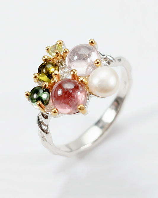 925 silver tourmaline cluster ring