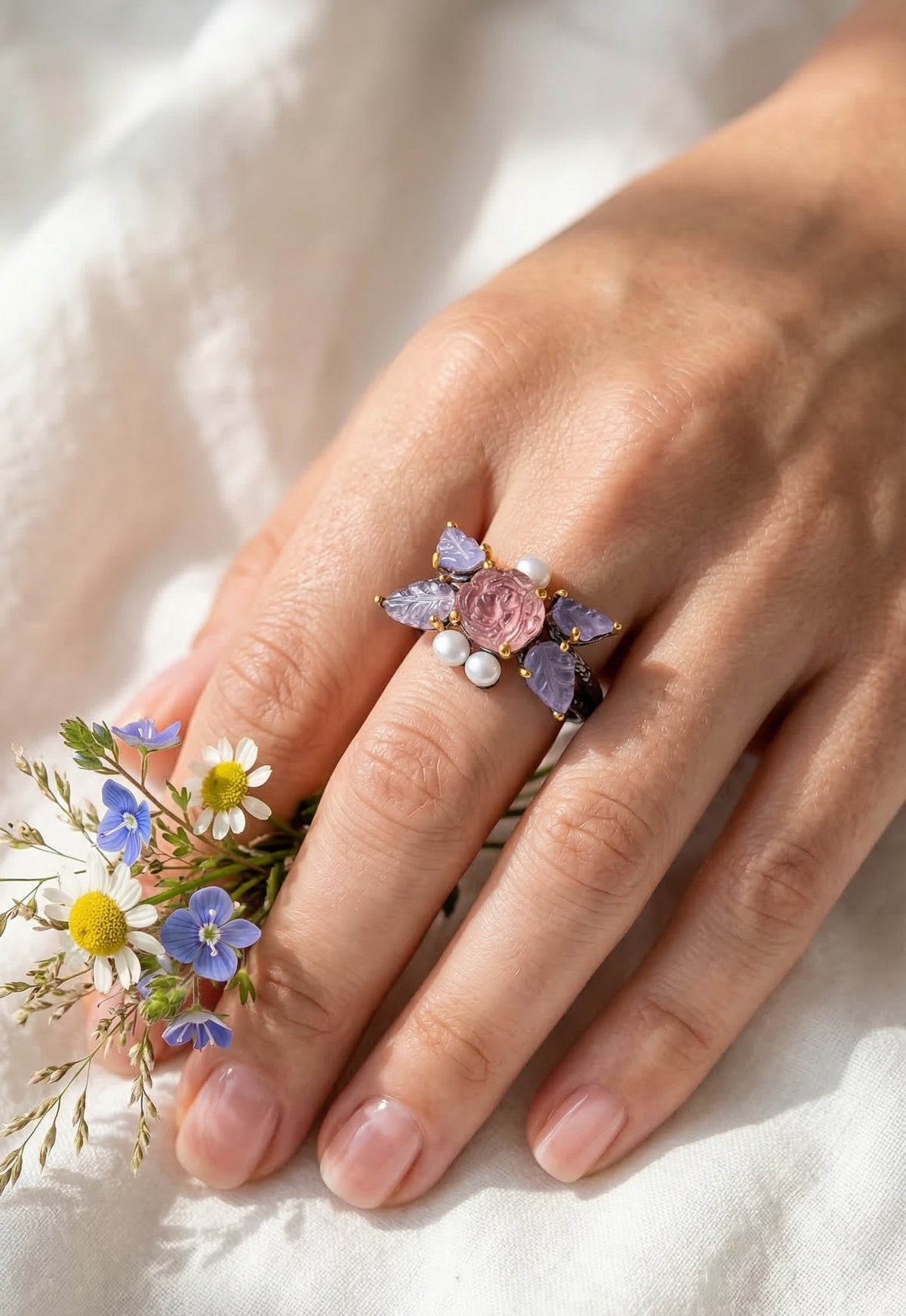 925 silver tourmaline tanzanite ring