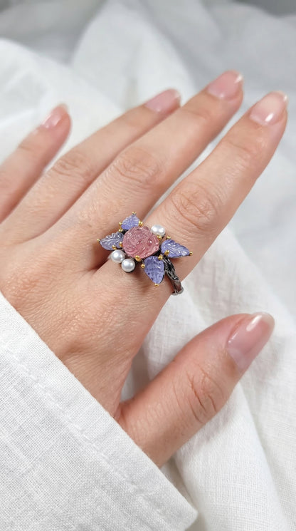 925 silver tourmaline tanzanite ring