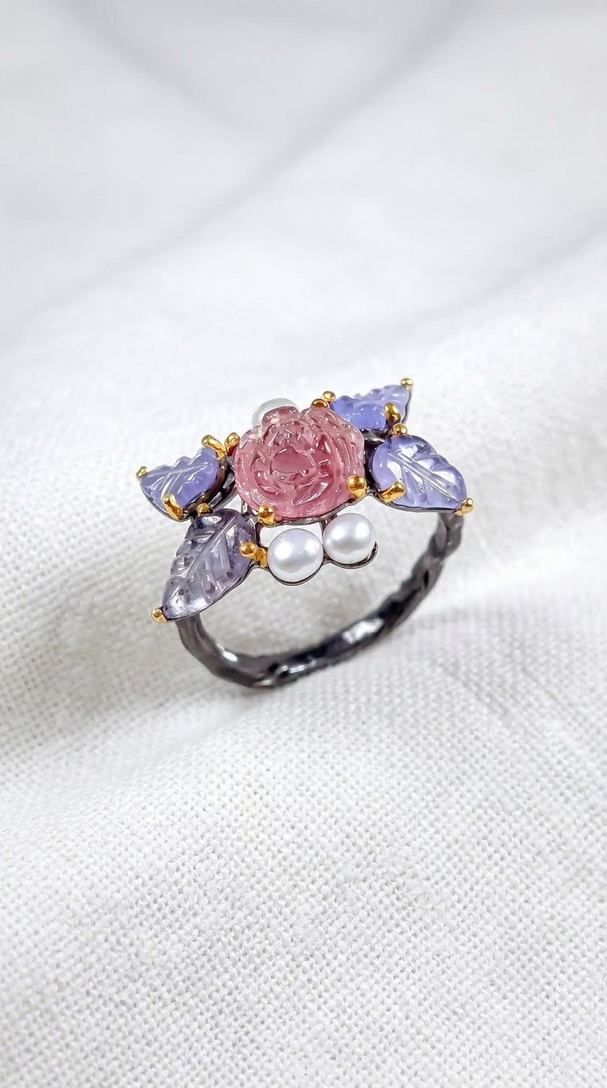 925 silver tourmaline tanzanite ring