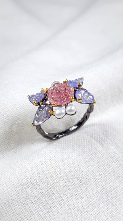 925 silver tourmaline tanzanite ring