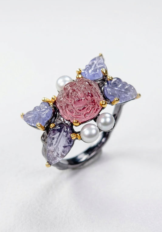 925 silver tourmaline tanzanite ring