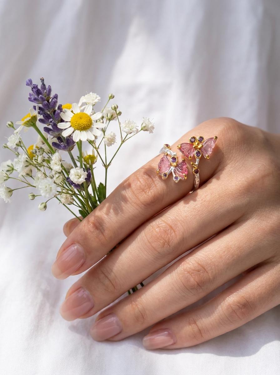 925 silver two butterfly adjustable ring
