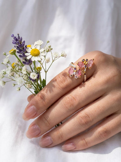 925 silver two butterfly adjustable ring