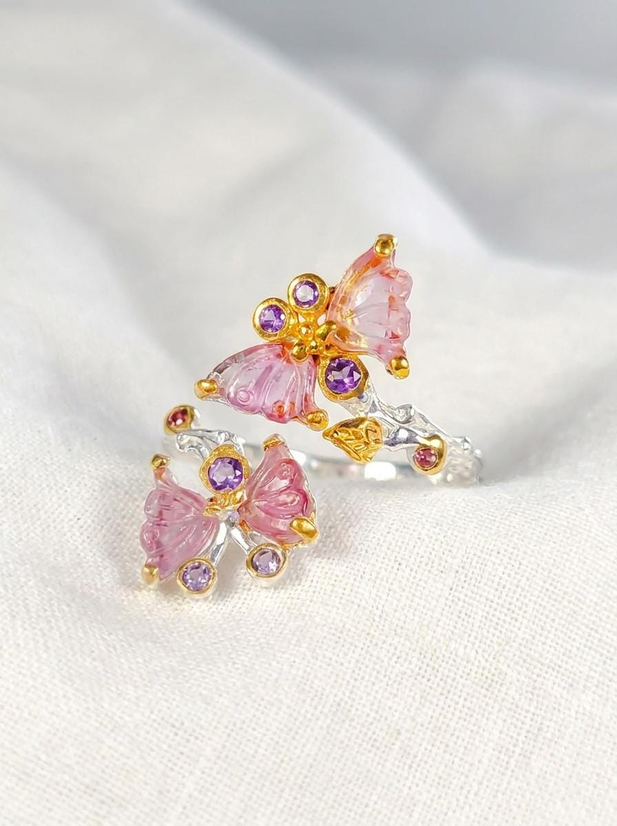 925 silver two butterfly adjustable ring