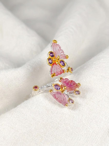 925 silver two butterfly adjustable ring