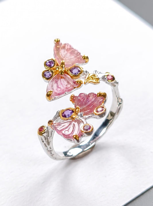 925 silver two butterfly adjustable ring