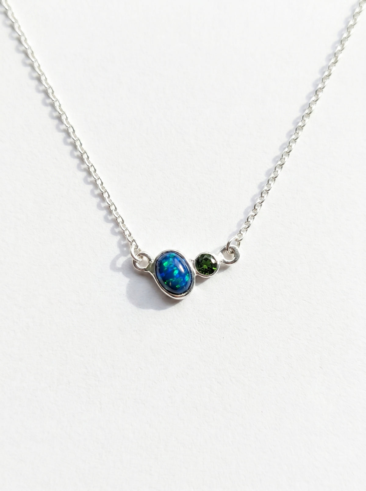 925 sterling silver two stone opal necklace, additional angle