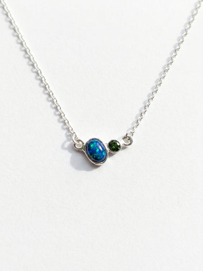 925 sterling silver two stone opal necklace, additional angle