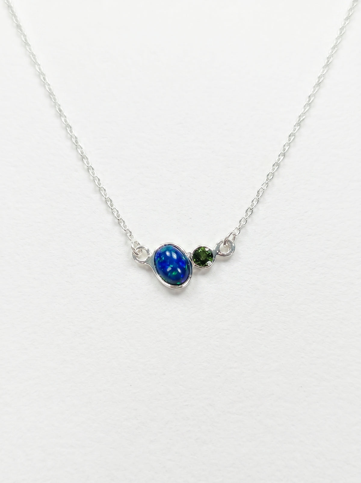 925 sterling silver two stone opal necklace, chain detail