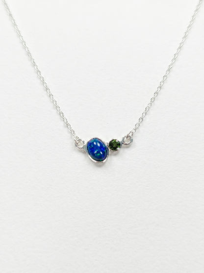 925 sterling silver two stone opal necklace, chain detail