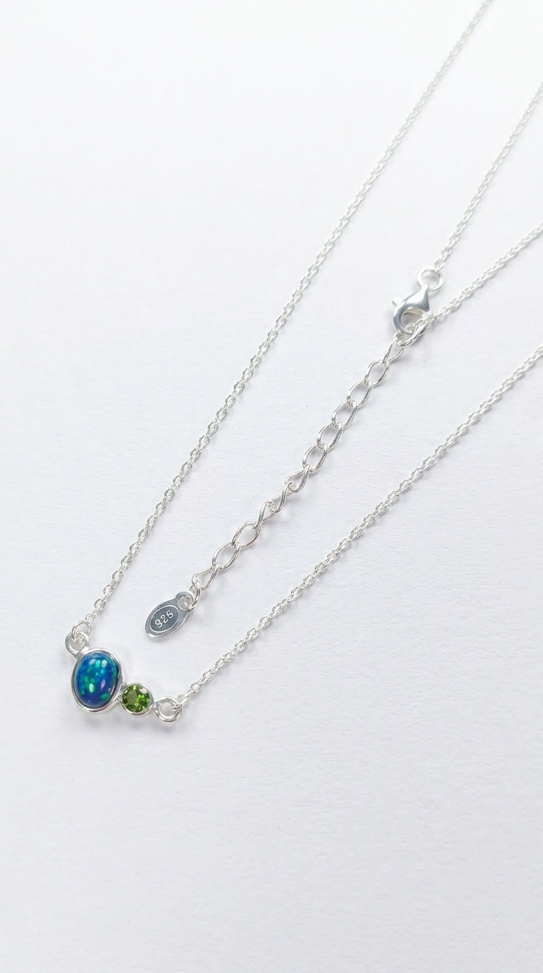 925 sterling silver two stone opal necklace, layered look