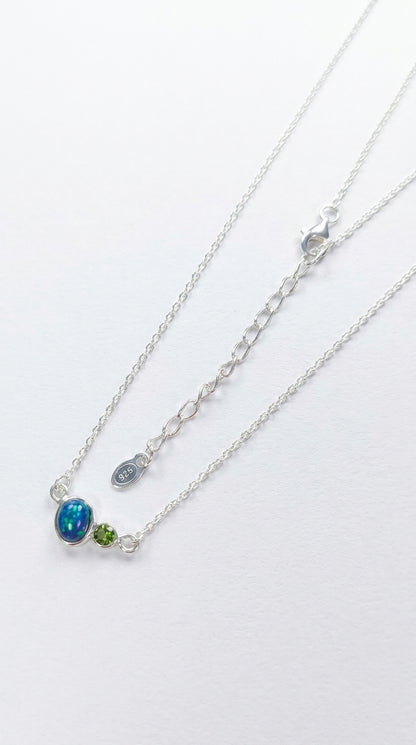 925 sterling silver two stone opal necklace, layered look