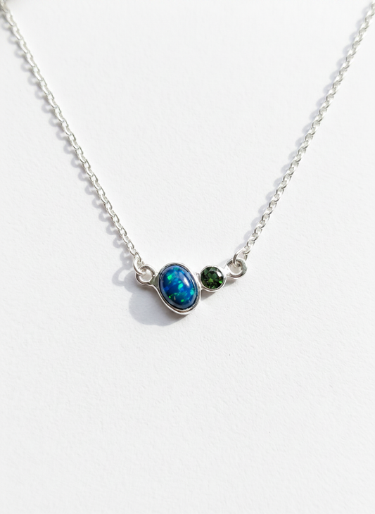 925 sterling silver two stone opal necklace, main product image