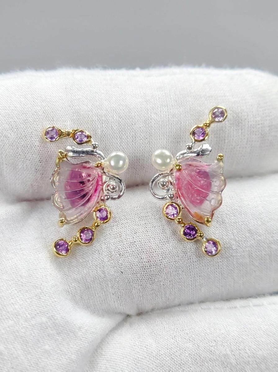 925 silver watermelon tourmaline earrings