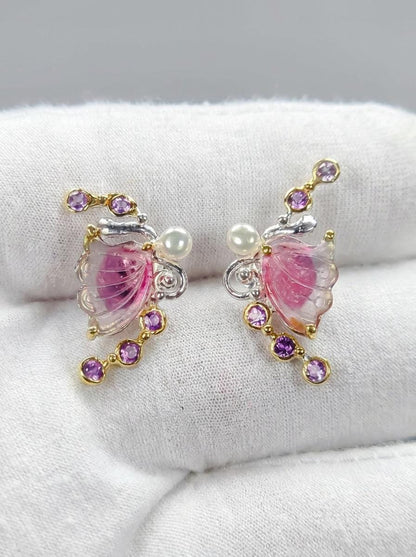 925 silver watermelon tourmaline earrings