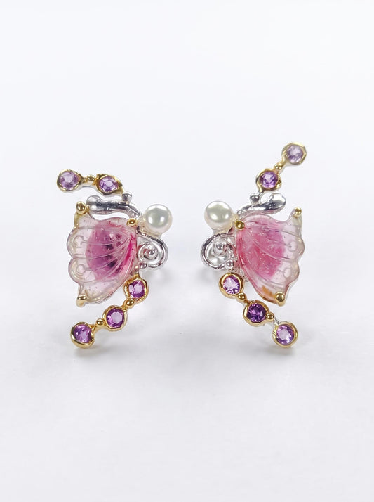 925 silver watermelon tourmaline earrings