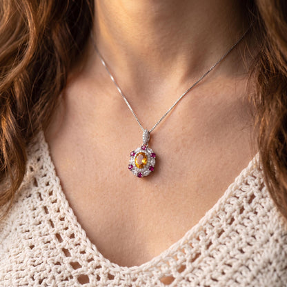 925 silver citrine medallion necklace