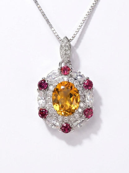 925 silver citrine medallion necklace