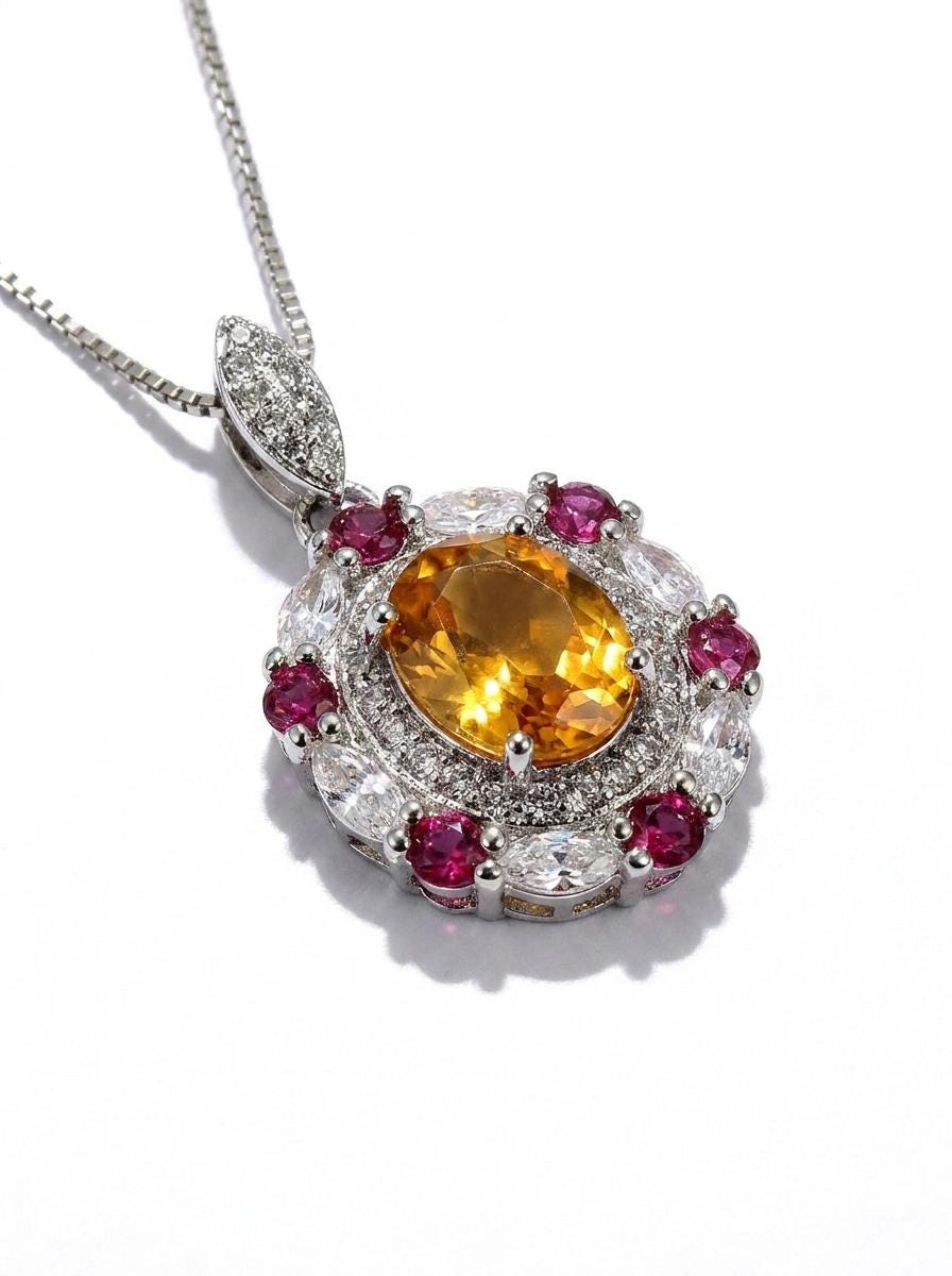 925 silver citrine medallion necklace