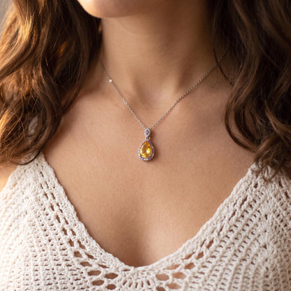 925 silver yellow citrine pear necklace