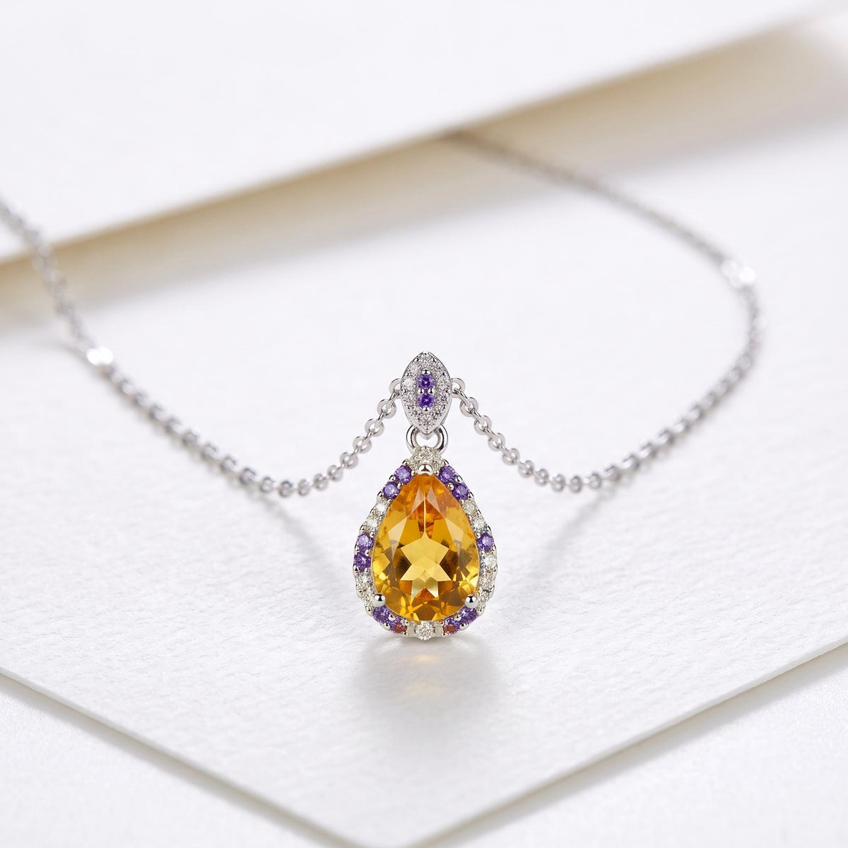 925 silver yellow citrine pear necklace