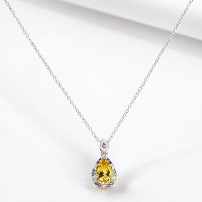 925 silver yellow citrine pear necklace