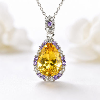 925 silver yellow citrine pear necklace