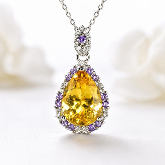 925 silver yellow citrine pear necklace