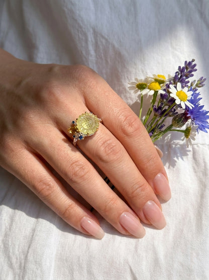 925 silver yellow sunflower quartz ring