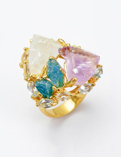 925 Sterling Silver Amethyst Aquamarine Ring, close-up detail