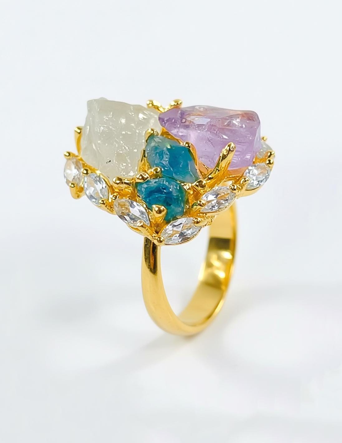 925 Sterling Silver Amethyst Aquamarine Ring, side view