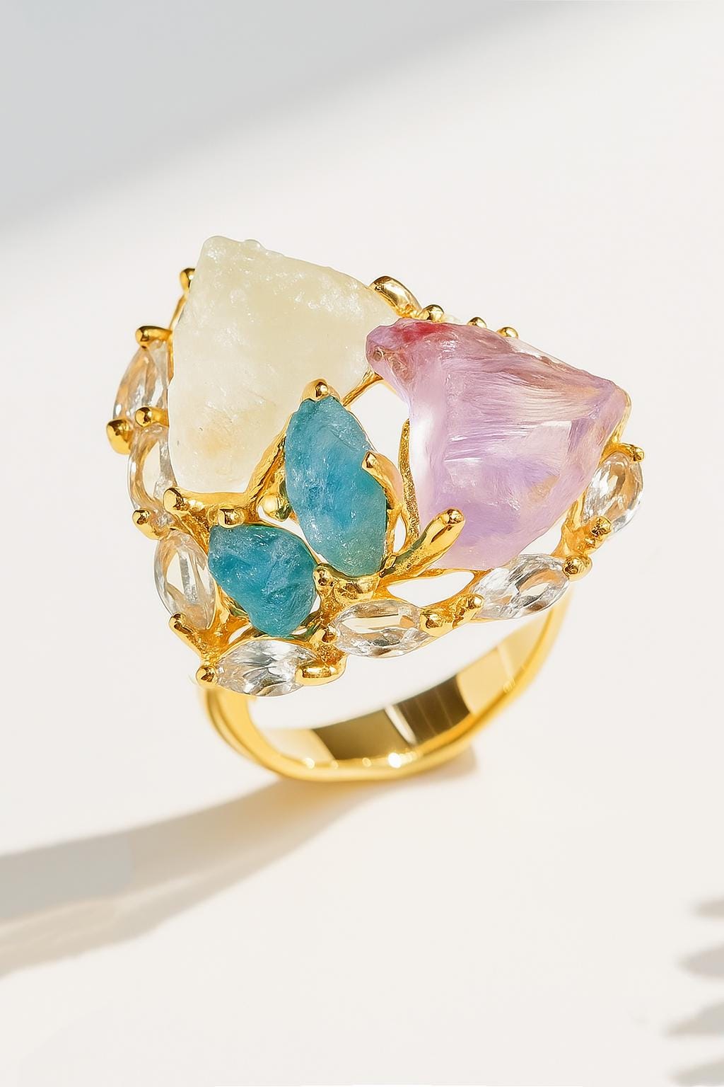 925 Sterling Silver Amethyst Aquamarine Ring, setting detail