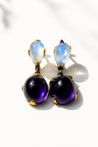 925 Sterling Silver Amethyst Moonstone Earrings, close-up detail, image 12