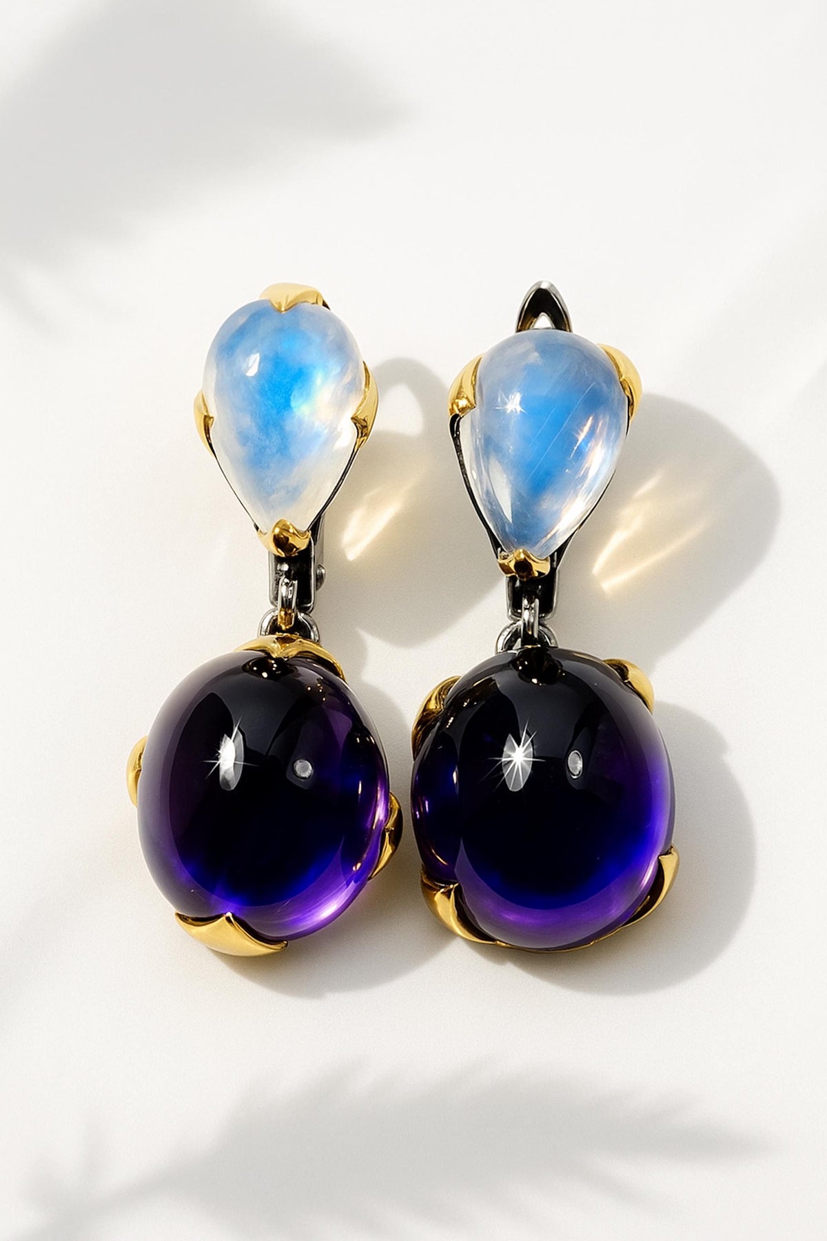 925 Sterling Silver Amethyst Moonstone Earrings, worn view, image 13