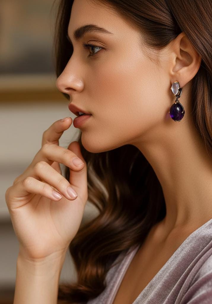 925 Sterling Silver Amethyst Moonstone Earrings, side angle, image 14