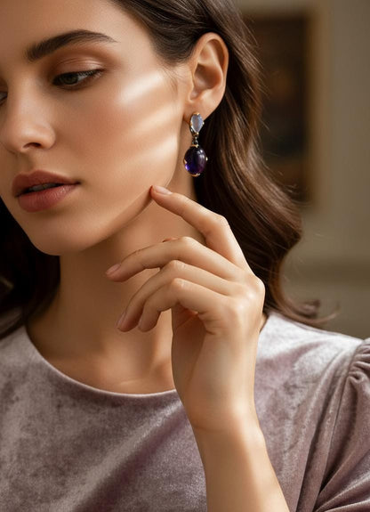 925 Sterling Silver Amethyst Moonstone Earrings, stone or metal detail, image 15