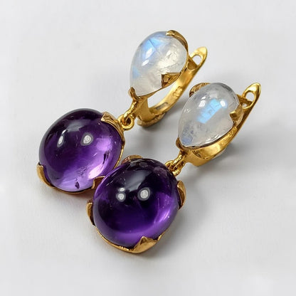925 Sterling Silver Amethyst Moonstone Earrings, worn look, image 17