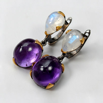 925 Sterling Silver Amethyst Moonstone Earrings, back or hook detail