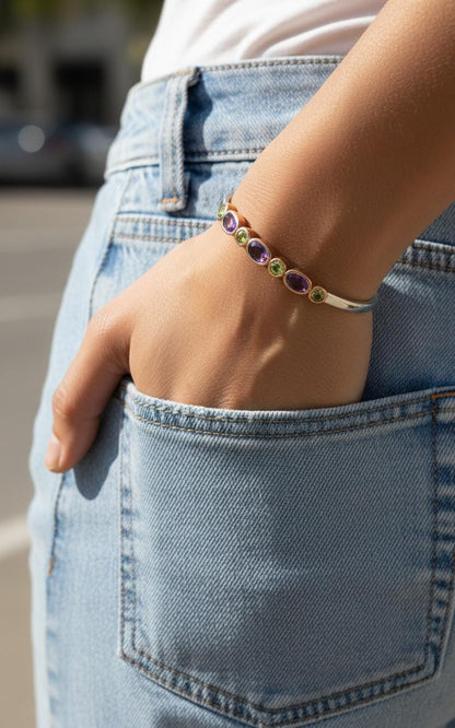 925 Sterling Silver Amethyst Peridot Bracelet, alternate angle