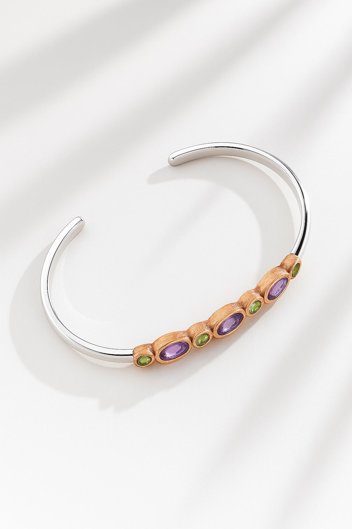 925 Sterling Silver Amethyst Peridot Bracelet, link or setting detail