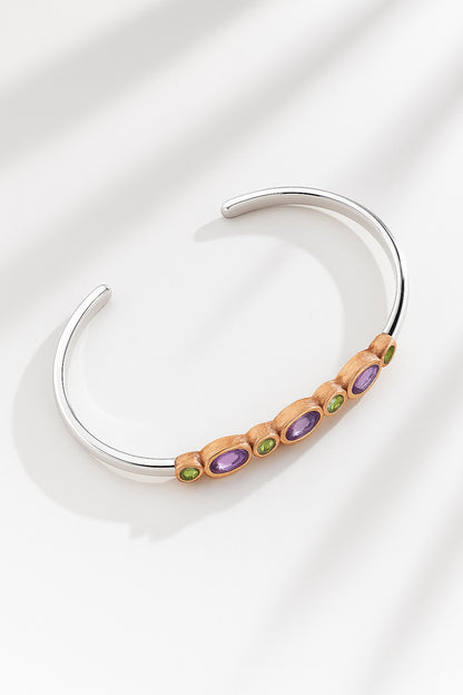 925 Sterling Silver Amethyst Peridot Bracelet, link or setting detail